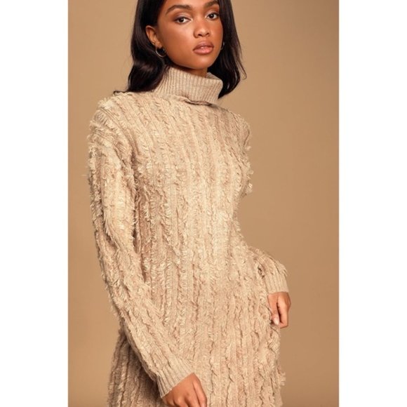 Snuggle Up To You Beige Turtleneck Sweater Dress - Picture 5 of 8